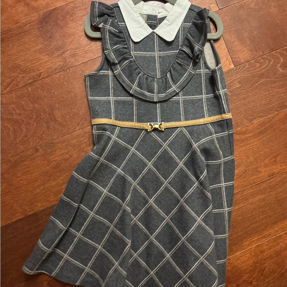 Janie and Jack Gray Plaid Dress with Gold Belt